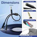 Quelong 1Pcs Headphone Splitter, Dual Headphone Nylon Braided Extension Cable, Hi-Fi Audios Stereo Y Splitter 3.5mm 2 Female 1 Male, Suitable for Phones, PS4, Amplifiers, Smartphones, Tablets,etc.