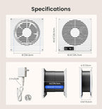 KOVIET 8" Room to Room Ventilation Fan with Remote, Quiet Reversible Through the Wall Air Transfer Fan, 10-Speed Smart Exhaust Vent, Temperature Control, ETL Certified for Bedroom, Kitchen, Laundry