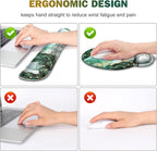 Gaming Mouse Pad, Large Desk Mat, Cute Desk Pad Protector, 4in1 XXL Mousepad + Keyboard Wrist Rest+Mouse Wrist Rest+Coaster Set with Ergonomic Desk Pad for Home Office PC Computer, Green Marble