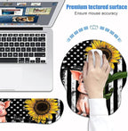 Keyboard Wrist Rest + Mouse Pad Wrist Support Set with Coasters, Non-Slip PU Base Ergonomic Mousepad for Home Office Working Studying Easy Typing & Pain Relief, American Flag Sunflower and Cute Pig