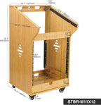 Sound Town DIY Solid Carbonized Bamboo Studio Rack with 11U Slant Mixer Top, 10U Front Rack, 2U Bottom Storage, Casters, Rubber Feet, for Recording Room, PA/DJ Equipment, Home-Audio (STBR-M11X12)