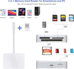 SD Card Reader, 4 in 1 USB C to SD/TF/CF/MS Card Reader with USB to USB C Adapter Memroy Card Reader for iPhone 17/16/15 Pro Max iPad Pro MacBook Pro/Air iMac M4/M3/M2 Android Phone/Tablet PC (White)