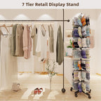 YEOOE Upgraded Retail Display Stand 7 Tier Spinning Display Stand, Movable Shop Spinner Rack with Hooks, Retail Display Racks for Jewelry Keyring Hats Socks Toys (Black)