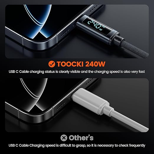 toocki USB C Cable 3.3ft 240W Fast Charging Cord with LED Display Compatible with iPhone 17 16 15 Pro Plus Pro Max Air, iPad Pro, Samsung Galaxy S24 S23, Switch, MacBook Air, Pixel