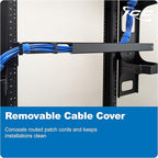 ICC 1U Ring Cable Manager Panel with Cover, Metal, 3" D-Rings, Horizontal Cable Management, Rackmount for 19” Network Racks, Black, Single Pack