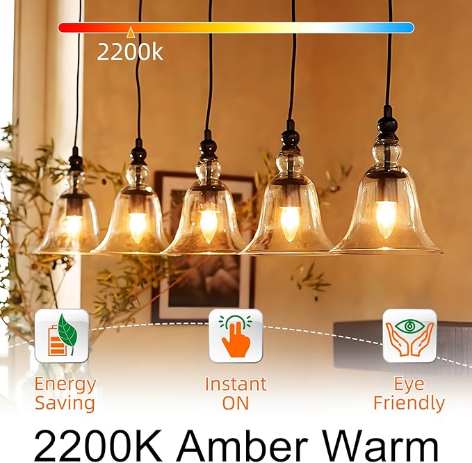 GvvooHome Candelabra Light Bulbs 40 watt Equivalent, E12 LED Bulb Dimmable B10 Candle Light Bulbs, 2200K Amber Warm, Chandelier Light Bulb, 90+CRI, 400LM, Amber Glass Finish, 24 Pack