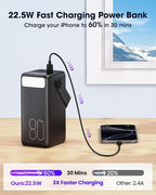 Portable Charger 80000mAh Power Bank, 22.5W Fast Charging USB C Battery Pack, 3 Outputs, LED Display & LED Light, External Huge Capacity Cell Phone Battery Bank for iPhone 17/16/15, Samsung, iPad, etc