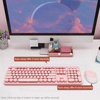 Kootop Wireless Keyboard, Cute Colorful 104 Keys Typewriter Retro Round Keycaps Keyboard for PC Laptop,Desktop,Windows, Home and Office Keyboards (Pink)