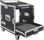 Sound Town 10U PA DJ Pro Audio Rack/Road ATA Case with 2U Drawer, 11U Slant Mixer Top, DJ Work Table, Casters, Pro Tour Grade (MR-DR10U)
