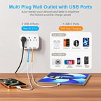 Penemay Multi Plug Wall Outlet Splitter With USB, Multiple Outlet Extender Surge Protector With 3 USB Ports(1 USB C PD20W), Electrical Outlet Adapter Extension for Travel Home Office Dorm 2 Pack White