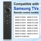 BN59-01385A Replacement Solar TV Remote Control for Samsung Smart TV/Neo QLED TVs (2021-2023) - Rechargeable via Solar/USB-C, Bluetooth, 4 Shortcut Keys