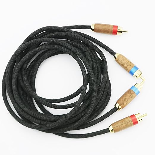 NewFantasia Audiophiles 2RCA Male to 2RCA Male Stereo Audio Cable HiFi System Interconnect Cable 6N OCC Copper Silver Plated Cord Walnut Wood Shell 2 RCA to 2 RCA 1m 3.2ft