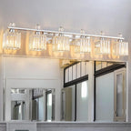 FDPBY Vanity Lights 6-Light Modern Crystal Vanity Light Chrome Bathroom Light Fixtures Over Mirror Crystal Bathroom Vanity Lighting Fixtures