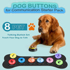 Dog Buttons for Communication Starter Pack 8 Dog Talking Button Set, 30s Voice Recording Speaking Button Pet Speech Training Buzzers with 30 Scene Stickers and Dog Button Mat for Animal Training