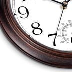 KECYET 10 Inch Outdoor Wall Clock with Thermometers, Vintage Silent Wall Clocks Battery Operated, Retro Non-Ticking Clock Decorative for Living Room, Patio, Kitchen, Office, Bathroom, Bedroom(Bronze)