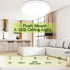 hykolity 2 Pack 9 Inch Selectable CCT LED Round Flat Panel Light, 18W 1800LM 3000K/4000K/5000K, Edge-Lit Flush Mount Ceiling Light Fixture for Kitchen, Bedroom, Laundry and Closet Room，White