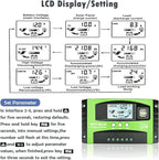 100A MPPT Solar Charge Controller 12v/24v Current Auto Focus MPPT Tracking Charge with LCD Display Dual USB Solar Regulator Charge Controller Multiple Load Control Modes