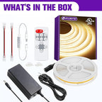 HitLights COB LED Strip Lights Kit Warm White 3000K, Dimmable Tape Light with Remote 12V Power Supply, 2640 LEDs, 426 lm/ft, CRI 90+, UL Listed, Premium Lighting for Kitchen Cabinets Bedroom,16.4ft