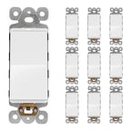 LIDER Minimalist Design Matte Finish Lighted Decorator Switch, Frameless Paddle Light Switch with Locator Light, Grounding Screw, 3-Way or Single Pole, 15A 120V, UL Listed, LS15-3W-W10P, White,10 Pack