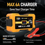 12V Automatic Car Battery Charger, 0-6A Arbitrarily Adjustable Smart Trickle Charger, Auto Desulfator with Battery Repair, Battery Maintainer with Winter Mode for AGM, Gel, Deep Cycle, Lead-Acid
