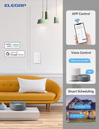ELEGRP Smart Dimmer Light Switch DTR30, Single Pole or 3 Way, 2.4GHz Wi-Fi Touch Dimmer Compatible with Alexa/Google Assistant, Needs Neutral Wire, No Hub Required, UL and FCC Listed, White, 2 Pack