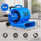 BSMTEK 5000 CFM 1HP Air Mover Blower Fan, Floor Blower Dryer - Timer for Industria, 3 Speeds, 4 Adjustable Angles, Handle Wheelkit, 15Ft Long Cord Portable, Stackable - 2026 Upgraded, Blue