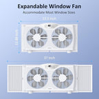shinic Twin Window Fan with Reversible Airflow, Thermostat Controlled, 3 Speeds & 3 Functions(Exhaust, Intake & Circulate), 23.8" - 37" Expandable Width for Home Kitchen Use