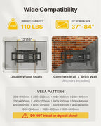 monTEK Full Motion TV Wall Mount for 37-84 Inch TVs, TV Mount Bracket with Articulating Arms, Tool-Free Tilt & Swivel, Extension, Max VESA 600x400mm, Fits 12“/16" Wood Studs, Up to 110lbs, 4X Tested