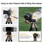K&F CONCEPT Camera Tripod, 75" Lightweight Portable Travel Outdoor DSLR Tripods for Camera Phone Video Recording Tripod Stand, Cellphone Clip for Smartphone Live Streaming Vlog (Grey, 75'')