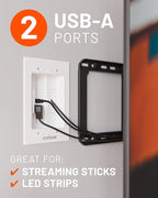 ECHOGEAR TV Cord Hider for Wall Mounted TV with 2X AC Outlets & 2X USB-A Ports - Hide Power Cables & Low Voltage Wires Behind The Wall - Includes Template, Saw, & Low Profile Extension Cord - White