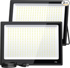 XXBSAZ 300W LED Flood Light Outdoor, High Power Plug-in & Hardwired Commercial Work Light, IP66 Waterproof 6500K Daylight for Parking Lots, Warehouses & Construction Sites (2 Pack)