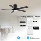 WINGBO 52" DC Flush Mount Ceiling Fan with Lights, 6-Speed Reversible DC Motor, 3CCT, Low Profile Hugger Ceiling Fan for Living Room Bedroom Kitchen, Black Finish and Black/Walnut Blades