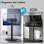 AX WABER Floor TV Stand with Power Outlet, Universal TV Stand Mount for 27-65 inch TV up to 88lbs, 70 Degree Swivel 9 Level Height Adjustable with Tempered Glass Base for Bedroom, Office Black