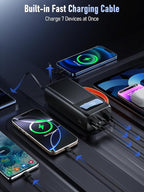 50,000mAh Power Bank with 35W PD Fast Charging | 8-Port Portable Charger High Capacity Battery Pack Built-in Cables, Digital Display & LED Flashlight for iPhone, Travel, Camping