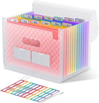 ThinkTex Accordion File Organizer, 12 - Pocket Expanding File Folders for Paper Receipts, Bills & Taxes Organizer, Letter/A4 Size Document Holder for School, Office, Home with Colorful tabs- Pink