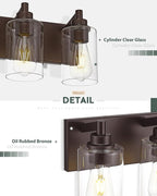 METWET 3-Light Bathroom Light Fixtures, Modern Vanity Light with Cylinder Clear Glass Shade, Vanity Lighting Fixtures Over Mirror, Oil Rubbed Bronze, VL143-ORB-3