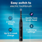 Oral-B iO Simple Clean Rechargeable Electric Powered Toothbrush, Night Black with 1 Gentle Care Brush Head and 1 Black Travel Case - Automatic Pressure Sensor to Protect Gums - 3 Modes - 2 Min Timer