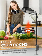 CACENCAN Overhead Camera Mount, 5lb Horizontal Load-Bearing, 360° Adjustable Stand for Desk, Flexible with Phone Clamp, Tabletop Mount for DSLR Camera/Webcam/Microphone