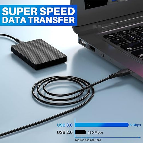 4 ft USB 3.0 Male to Male Cable (3 Pack) - 5Gbps Data Transfer for Hard Drive, Laptop, DVD Player, USB Hub, Monitor, Camera, Set Top Box with 5 Cable Ties