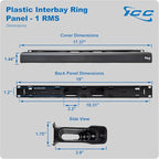 ICC 1U Ring Cable Manager Panel with Cover, Plastic with Metal Back Frame, 4" D-Rings, Horizontal Cable Management, Rackmount for 19” Network Racks, Black, 6-Pack