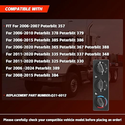 A/C Control Panel Compatible with Peterbilt 2008-2015 Air Control Module HVAC Temperature Control Module Q21-6012