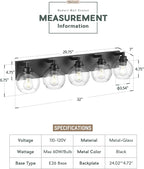 METWET Bathroom Light Fixtures, 5 Light Matte Black Vanity Light, 32 Inch Modern Wall Sconces with Globe Clear Glass Shade, Vanity Lighting Fixtures Over Mirror, VL195-MB-CL-5