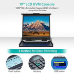 MT-VIKI Rack KVM Switch w/ 19'' LCD Monitor, Rackmount KVM Monitor Console Drawer+Keyboard+Touchpad+8 VGA Cable, Support OSD/Hotkey/Button Switch, 1280X1024@60H