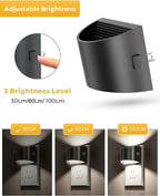 L LOHAS LED Night Lights Plug into Wall 2 Pack, Nightlight with Dusk to Dawn Sensor,3 Level Brightness Adjustable, 5000K Daylight White