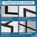 Goodyo 46" x 72" Shower Glass Door Tempered Glass Shower Screen with Towel Rack Tool Bar for Walk in Bathroom, 16-Grid Modern Desigh, Matte Black Finish