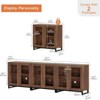 WAMPAT Modern TV Stand with Glass Doors for 110 inch TVs, Farmhouse Entertainment Center TV Console with Adjustable Shelves for Living Room, Bedroom, Brown