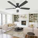 revoici Ceiling Fans with Lights, 52 Inch Black and Brown Wood Ceiling Fan, 6 Speed and Reversible DC Motor, Modern 5 Blade Low Profile Flush Mount Ceiling Fan for Living Room, Outdoor Patio