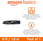 Amazon Basics PC Power Cord, 6 feet, AC Power Cord for Monitor, Computer, TV, 3 Prong, 18 AWG, 125 Volts, Black