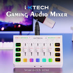 IXTECH Gaming Audio Mixer 4 Channel Soundboard, Streaming RGB PC Audio Interface with XLR Microphone Support, Audio Equalizer for Gaming Podcast Streaming Karaoke, Individual Volume Controls (White)