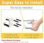 3-in-1 Under Desk Headphone Hanger with Adjustable Clamp Mount, 2 Controller Slots & 1 Headset Universal Holder Stand, Rotatable Hook Rack & Cable Organizer, for Home Gaming Xbox ps5 - White